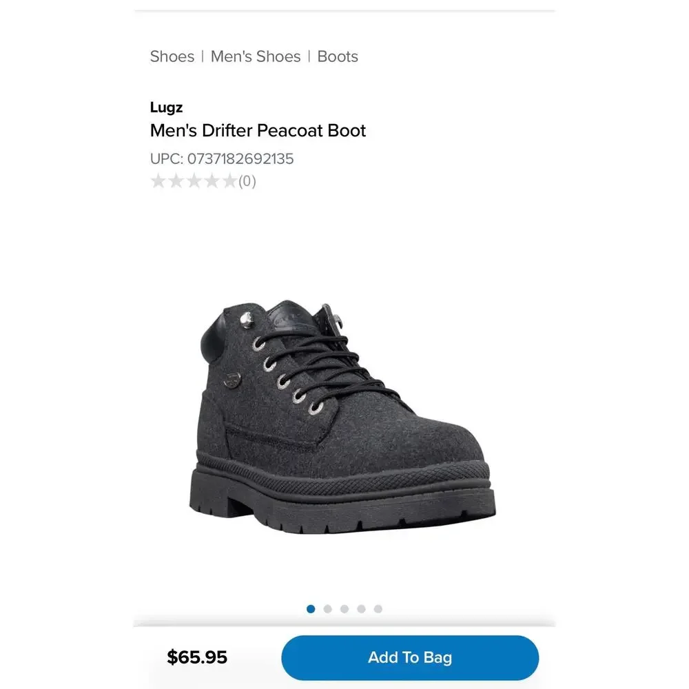 NEW! Lugz Drifter Peacoat Black Size 12D Mens Flat Heel Lace Up Boots